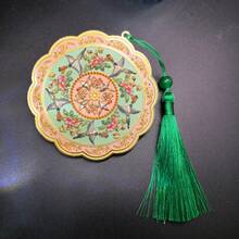 Palace Museum Cultural And Creative Products, Dunhuang-Style Caisson Ceiling, Exquisite Portable Makeup Mirror For Women, Ancient Style Portable Souvenir. - Green - View 2