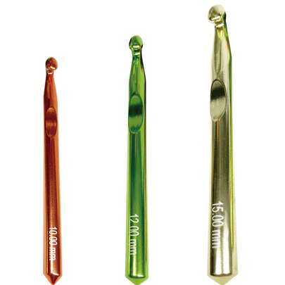 大号人体工学铝制钩针 10mm/12mm/15mm，舒适手柄，适用于粗毛线钩织，快速编织工具，适用于毯子、猫窝、DIY 手工艺品等。