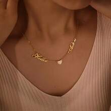 1PC [Custom] Stainless Steel Couple Name Necklace, Synthetic Cubic Zirconia Heart Necklace, Personalized Dual Nameplate Pendant Necklace, Elegant Wedding Necklace, Custom Ladies Fashion Jewelry Gift, Girlfriend Gift, Wife Gift, Gift For Her, Holiday Gift - Multicolor - View 6