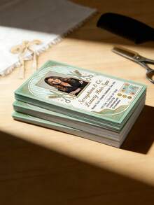 Thẻ quà tặng làm tóc cao cấp thiết kế riêng, thẻ hai mặt in ảnh và mã QR cá nhân hóa với thiết kế Art Deco màu xanh vàng, thẻ chuyên nghiệp dành cho nhà tạo mẫu tóc và salon, thiết kế Art Deco, thẻ làm đẹp chuyên nghiệp. - Nhiều màu - Xem 3