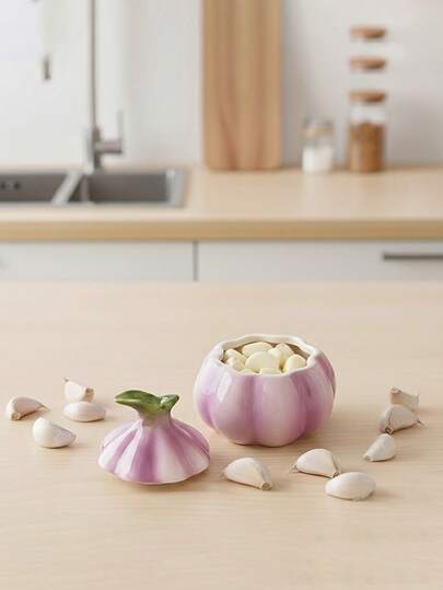1 Set Tarro de almacenamiento de ajo de cerámica morado - Organizador de mesa elegante con tapa, decoración de cocina y comedor, cerámica duradera para el hogar, la oficina o como regalo, perfecto para ajo, especias y artículos pequeños, almacenamiento de ajo, tema romántico, cocina, organizador de almacenamiento de cocina, organizador de joyas, cenicero, cenicero