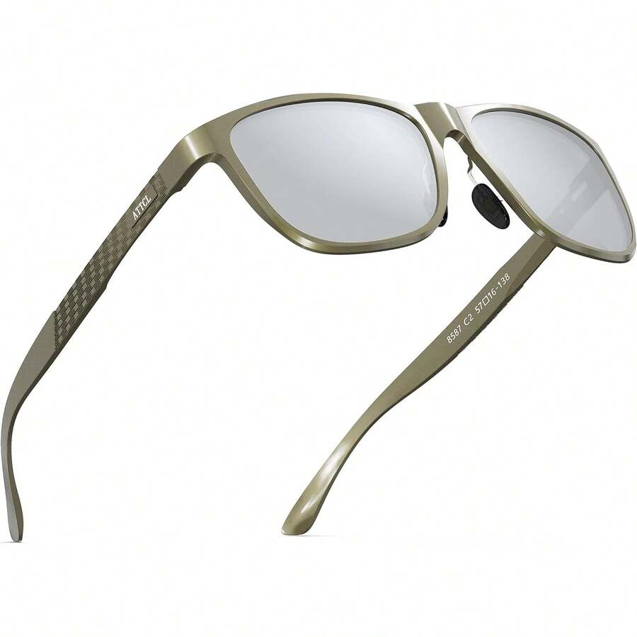 ¡RecomendadoATTCL Lentes de sol hombre polarizadas para hombre estilo retro ultraligero Al-Mg con marco de metal¡Top de Temporada - 8587-c10-champán-marrón-plata/ Espejo - Ver 1
