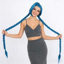 Tóc giả cosplay màu xanh da trời rực rỡ, chịu nhiệt, có mái - Tóc giả dài hai bím tóc tết siêu dài và tóc giả ngắn lệch một bên màu xanh dương với phần đuôi tóc màu tím nhẹ và tóc giả ngắn kiểu búi đôi màu xanh dương với điểm nhấn màu hồng - Hoàn hảo cho trang phục lễ hội, Comic Con, lễ hội hóa trang, sự kiện anime, tiệc theo chủ đề và sử dụng hàng ngày, món quà lý tưởng cho game thủ và người hóa trang. - Nhiều màu - Xem 12