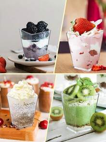 60个/20套 5盎司塑料甜点杯带盖，酸奶芭菲/开胃菜杯带盖，派对适用，迷你甜点杯带勺，布丁、水果和冰淇淋甜点小杯，婚礼用品 - - - 查看 3