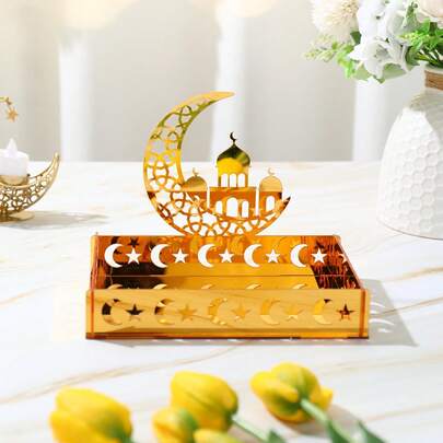 1pc Golden Eid Mubarak Ramadan Acrylic Decoration Tray Ornament, Eid Mubarak Ramadan Castle Design Party Table Decoration Supplies, Ramadan Kareem Ramadan Eid Party Home Room Desktop Decorations,Ramadan Eid Decoration,Eid Mubarak Decoration,Eid Mubarak Decor,Eid Gifts,Ramadan Decoration For Home,Ramadan Gifts,Ramadan Kareem Decor,Ramadan Lantern,Ramadan Lights,Ramadan Stuff,Ramadan Mubarak,Ramadan Prayer