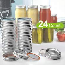 BABYLIYA 24pcs Mason Jar Lids/Bands, Fits Regular Mouth, 70mm/2.75" Reusable Leak-Proof Canning Jar Lids, 100% Fit For Regular Mouth Mason Jars - Silver - View 10