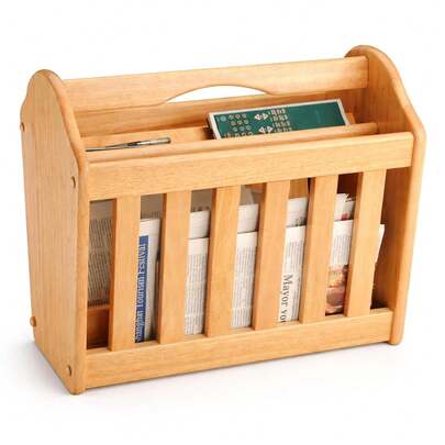 Standing Magazine Rk Rubberwood Newspaper Mail Wooden Shelf Storage Holder