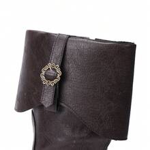 Mens Medieval Renaissance Cosplay Boots Halloween PU Leather Mid Calf Vintage Pirate Viking Shoes - nâu sẫm - Xem 5