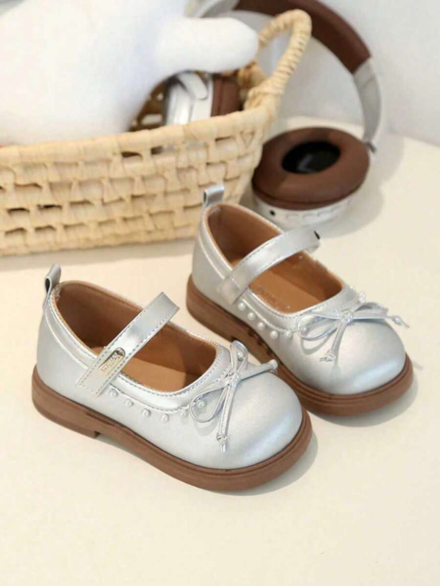 1 Paar Kinder Lässig Mode atmungsaktive weiche Sohle bequeme Lederschuhe, Mädchen Klettverschluss Flache Schuhe für Kleinkinder & Kleine Kinder - Silber - Übersicht 1