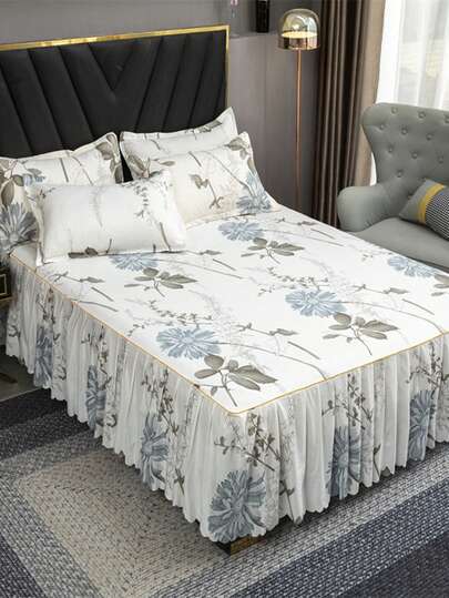 Soft And Skin-Friendly Bedding Set, Korean Style Single-Layer Floral Ruffle, Thick Brushed Printed Duvet Cover, Suitable For Home Bedroom, Living Room, Student Dormitory, Machine Washable
