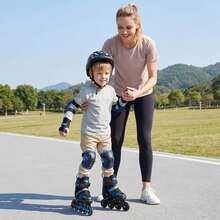 Adjustable Kids' Inline Skates 4 Sizes Adjustable Blade Roller With Light-Up Wheels Black + Black/Purple/Blue - màu đen - Xem 8