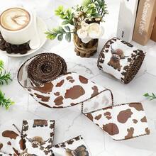2 Rolls Plaid Ribbon With Selvage, White & Brown Cow Print Decorative Satin Ribbon, Suitable For Making Wreaths, Bows, DIY Crafts, Packaging, Party Decorations - 2pcs - View 3
