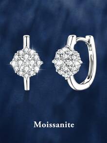 2只简约925纯银莫桑石耳钉，适合女性日常佩戴、派对、节日、圣诞节、生日等场合，男女皆宜的耳环款式 - 銀色 - 查看 1