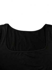 休闲时尚百搭方领短袖连体衣，修身剪裁，春夏新品上市 - 黑色 - 查看 3