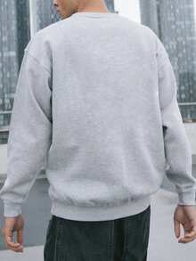 圣诞风流行男士春秋季节日元素印花长袖休闲圆领卫衣 - 灰色 - 查看 2