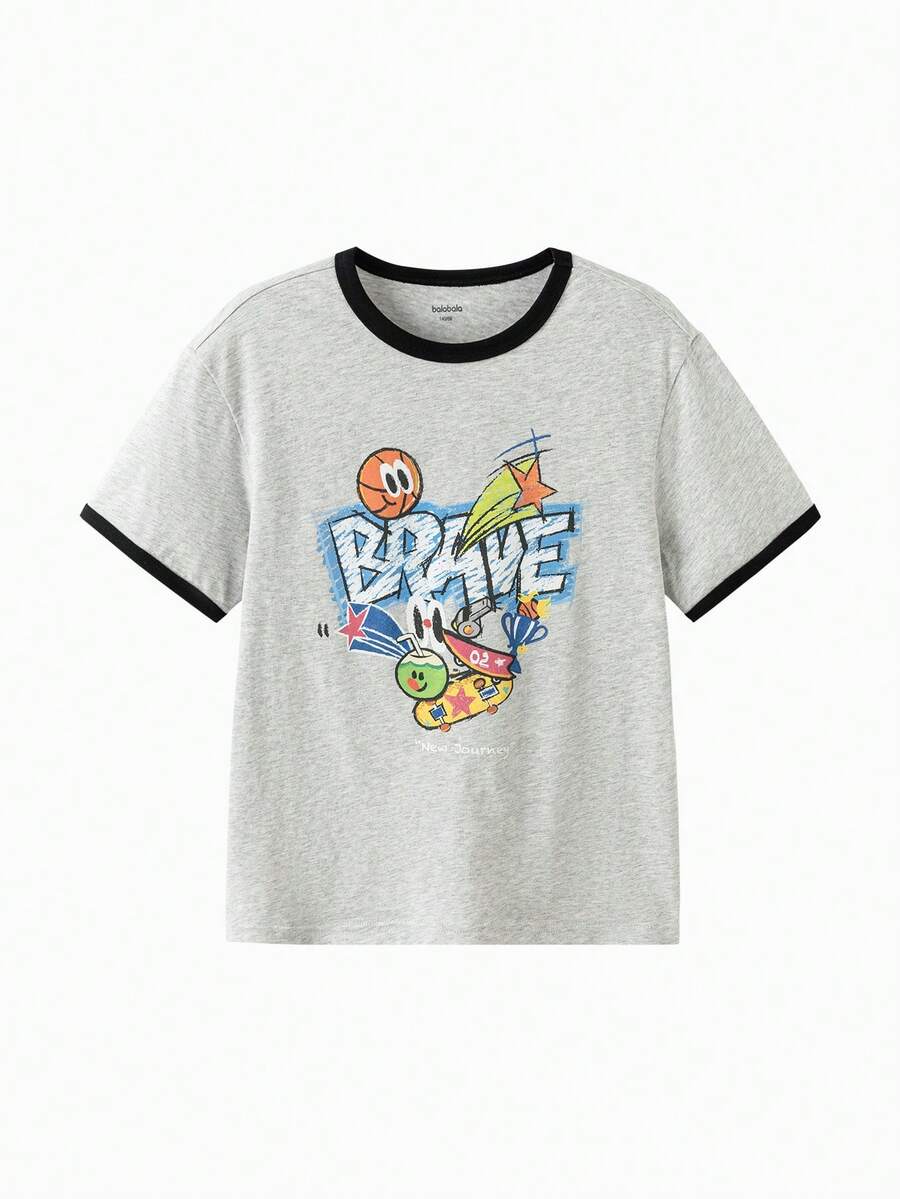 Balabala Camiseta de manga corta para niños, de tela de algodón de secado rápido, esencial casual de verano - Gris claro - Ver 1