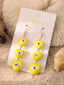 A Pair Of Ceramic Demon's Eye Blue-Eyed Heart-Shaped Earrings, Suitable For Ladies To Wear At Music Festivals And Parties - Multicolor - View 4
