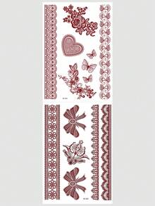 2 miếng dán hình xăm tạm thời màu đỏ henna với họa tiết hoa nơ và ren - Hình xăm tạm thời thiết kế Mehndi cho các bữa tiệc và lễ hội. - Đỏ - Xem 4