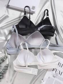 Set de 3 sujetadores triangulares de unicolor para niñas, diseño cómodo sin aros, adecuado para niñas de 13 a 16 años - Multicolor - Ver 2