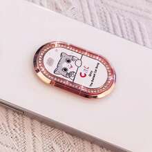 1pc Cute Cat Metal Phone Grip Stand With Rhinestone, Finger Ring Holder, Rotatable Desk Phone Holder, Multifunctional Slouchy Phone Grip - Multicolor - View 6