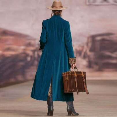 Abrigo largo de terciopelo dorado con bordados de encaje y diseño de mezcla de colores para mujer nueva colección de otoño e invierno