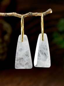 Geometric Natural Stone Earrings, Fashionable Trapezoid Shaped Rose Quartz, Green Aventurine & Tiger's Eye Dangle Earrings, Gold-Plated Elegant Jewelry - Multicolor - View 8
