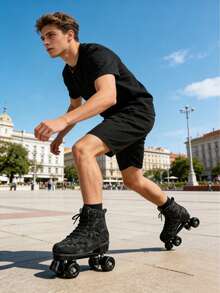 Gets Men's And Women's Skates High Top Shoes Classic Double Skates Quad Skates Neutral Skates - Camouflage Black Wheel - View 9