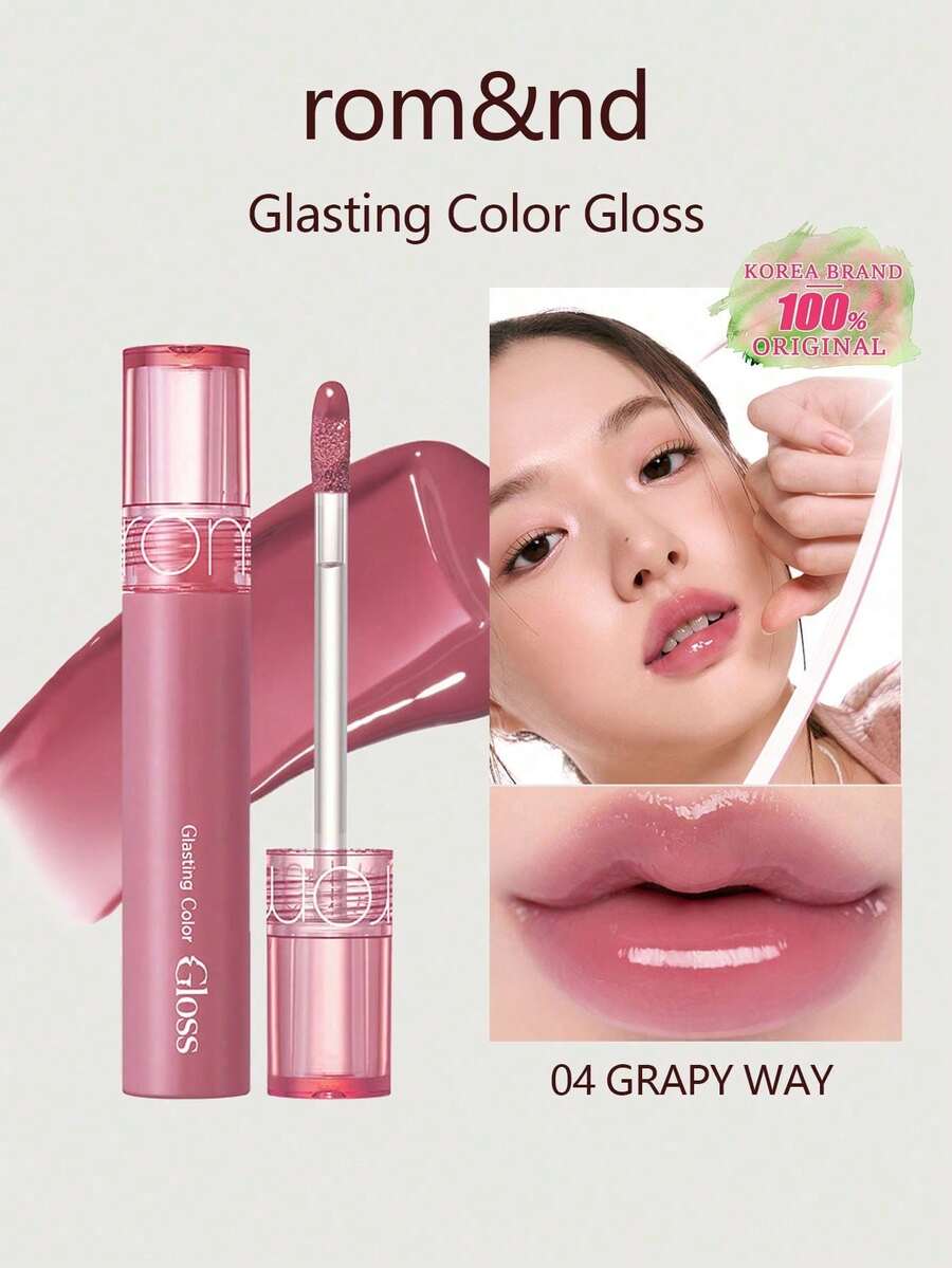 Rom&nd Romand 炫亮水润唇釉 #04 GRAPY WAY，高粘度，打造水润光泽唇妆，呈现半透明光泽，啫喱质地，6 小时保湿，纯素配方，便携装，打造韩式水光肌唇妆，镜头感闪亮，滋润干燥双唇，韩国化妆品，4 克/0.14 盎司