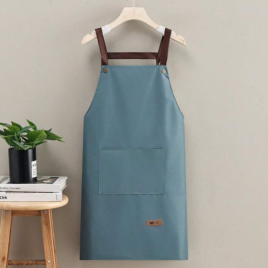 Evaluating Pure Cotton Lace Apron With Pocket For Kitchen, Bar, Buffet, Snack Bar - 霧霾藍 - 查看 1