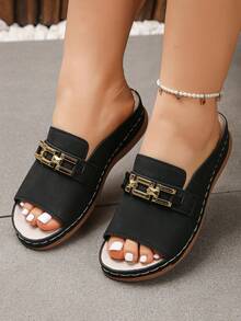 Sandal đế xuồng cao gót kiểu dáng chữ H đối xứng dành cho nữ, màu đen, thoải mái, phù hợp cho kỳ nghỉ biển, du lịch hàng ngày, cỡ lớn, đồ dùng cần thiết cho mùa hè. - màu đen - Xem 5