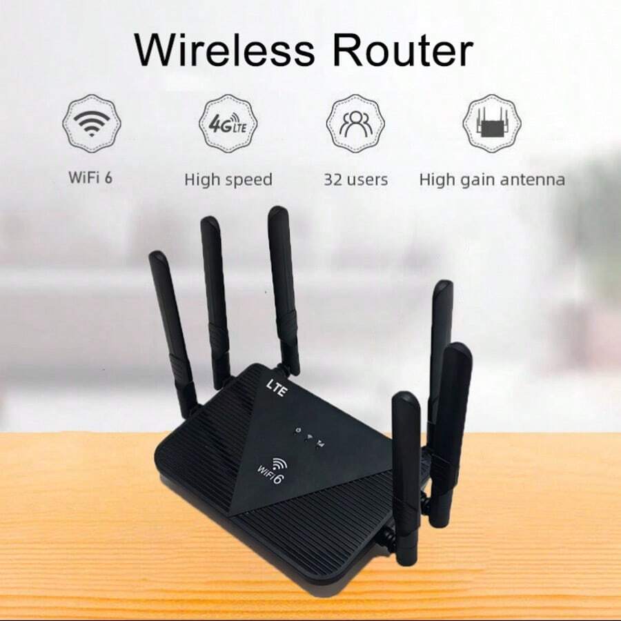 1 pieza Amplificador de señal WiFi con 6 antenas, compatible con múltiples bandas (B1/B3/B5/B7/B8/B20/B38/B39/B40/B41), alimentado por USB, modo de tarjeta SIM dual/banda ancha, para lograr cobertura de red en todo el hogar - Negro - Ver 1