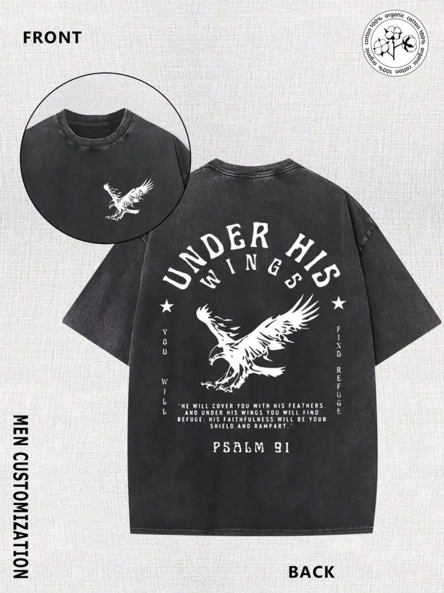 230g Double-Sided Washable T-Shirt With Eagle Scripture Pattern Printed On It, Suitable For Outdoor Adventure Travel On The Streets, And The First Choice For Family, Friends, And Colleagues As Gifts! - Black - View 1