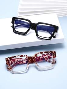 2pcs Retro Square Frame Women's Eyeglasses, Versatile, Suitable For Office, Commute, Study And Other Casual Scenes, Leopard Print, All Season - 2PCs - View 6