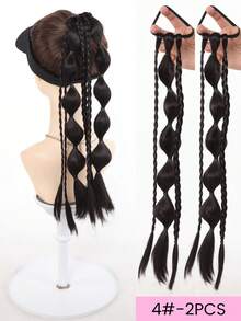 2件装合成长直发自然泡泡辫马尾假发，带橡皮筋，自然时尚，18英寸合成1B#长灯笼泡泡辫马尾接发，弹性橡皮筋假发，女士适用 - 彩色 - 查看 13