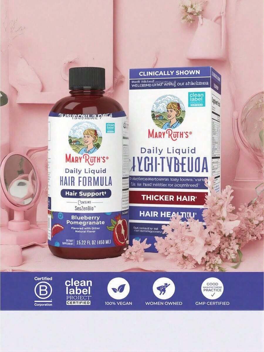 Marie Ruth's Daily Hair Serum Blueberry Pomegranate Flavor Sugar-Free Clinically Proven Seszenbio Promotes Hair Thickness Hair And Skin Care 15.22 Fl Oz 450 Ml Vegan Product Women-Owned GMP Certified Clean Label Program Certified - - - 查看 1