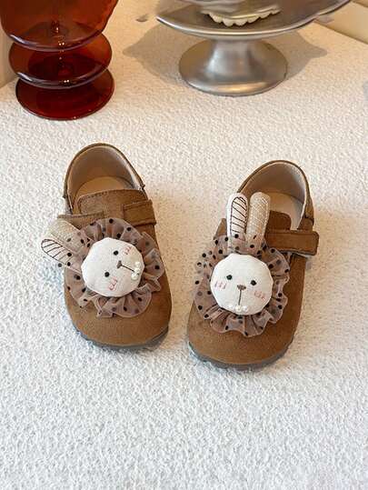 1 Pair Infant Girl Princess Shoes, Adorable Rabbit Decor, Soft Non-Slip Soles, Design, Versatile Low Vamp Shoes For Toddlers In Spring & Autumn