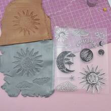 卡通日月星空浮雕纹理印章，陶瓷杯罐盘DIY制作工具，软陶雕塑创意礼品模具，可重复使用浮雕图案印模 - clear - 查看 10