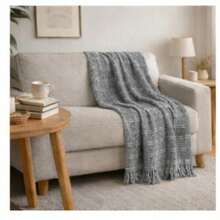 Luxurious Striped Sofa Throw 180x240 Handmade Decoration - gris con línea blanca - View 10