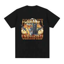 Camiseta con estampado gráfico de meme divertido para operador certificado de carretilla elevadora, camisetas de manga corta Vintage a la moda para mujer, ropa informal de verano - Negro - Ver 1