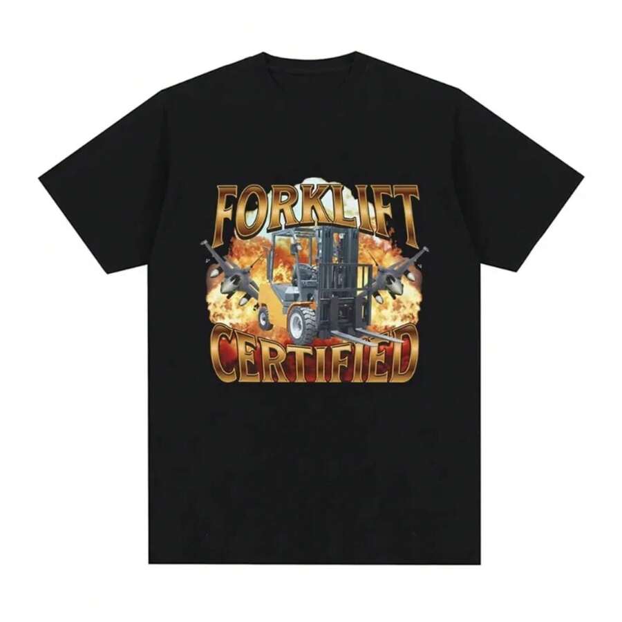 Camiseta con estampado gráfico de meme divertido para operador certificado de carretilla elevadora, camisetas de manga corta Vintage a la moda para mujer, ropa informal de verano - Negro - Ver 1
