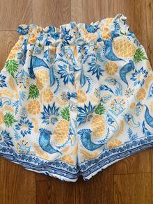 JING MODAS Crepe Fabric Set Consisting Of A Cropped Top And Shorts With Lining. - azul com amarelo - 查看 5