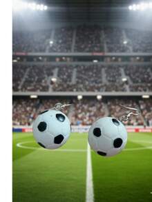 Aretes de figuras de balon de fútbol - Blanco y Negro - Ver 3