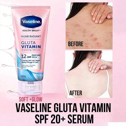 Vaseline 凡士林亮白清爽润肤乳，深层滋润保湿，修护肌肤屏障，舒缓干燥粗糙肌肤，滋养柔嫩肌肤，焕发光彩，持久保湿，快速吸收，清爽不油腻，持久优雅香氛，清凉舒爽质地，富含多种维生素，12小时留香技术，适合日常通勤、户外活动和夏季使用，适用于所有肤质。