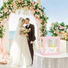 Clear Card Box For Party 8.7" Gold Foil Gift Cards Receiving Box Holder For Wedding Bridal Shower Graduation Birthday Retirement  Shower Anniversaries Party Decorations Pink - Clear Pink Gold - View 2