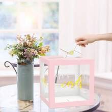 Clear Card Box For Party 8.7" Gold Foil Gift Cards Receiving Box Holder For Wedding Bridal Shower Graduation Birthday Retirement  Shower Anniversaries Party Decorations Pink - Clear Pink Gold - View 6