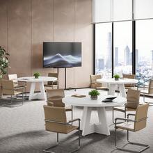 FINMIND 47-Inch Round Conference Table For 4-6 People, Wooden Meeting Room Table - White - View 6
