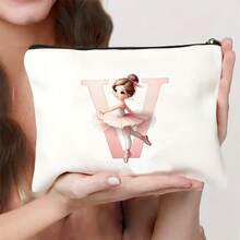 1pc Pink Ballet Girl & Letter Print Personalized Makeup Bag, Music Girl Pattern Cosmetic Storage Pouch, Personalized Letter Music Festival Bridesmaid Gift Makeup Bag,Pouch,Makeup Pouch,Travel Essential - Multicolor - View 19