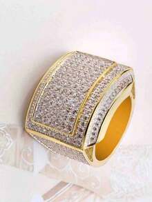 1枚奢华白色全镶钻戒指，优雅商务/派对/婚礼/订婚男士珠宝礼物，情人节佳品 - 彩色 - 查看 24