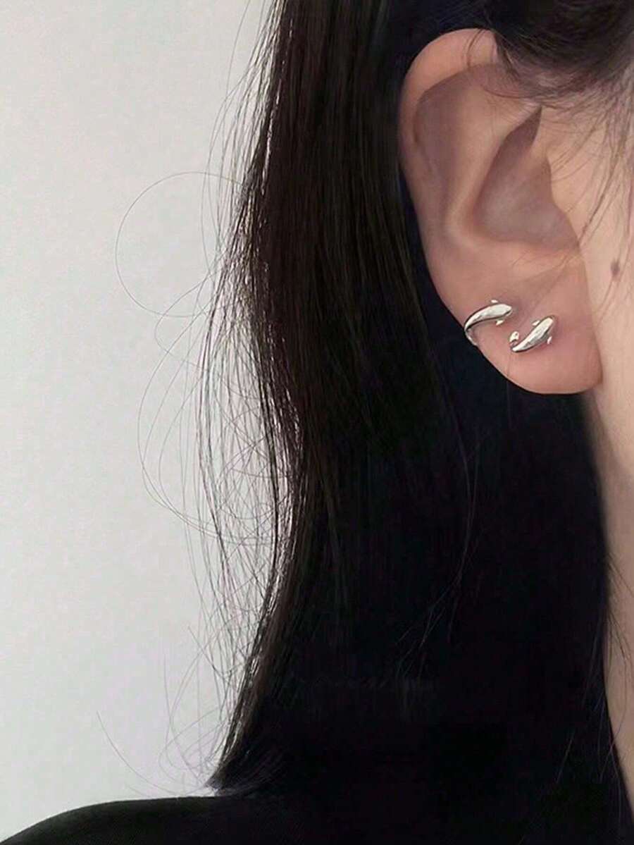 1pair Geometric Minimalist Fish Shaped Stud Earrings - 銀色 - 查看 1