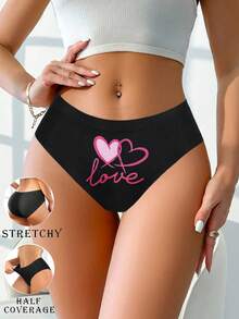Women's Sexy Print Seamless Low-Rise Underwear Pink Heart Love Comfortable & Cute Underwear, Breathable Ice Silk Soft Comfortable Underwear - 黑色 - 查看 1